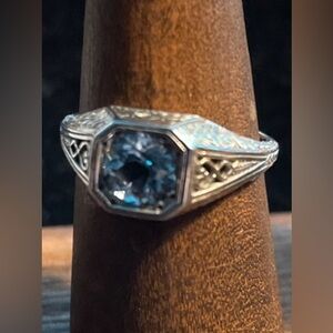 Vintage Filigree stamped 925  Blue Topaz size 6.5 beautiful ring 
wt 2.3 Grams